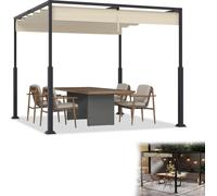 UISEBRT Pergola 3x3m avec toit coulissant - Pavillon de jardin étanche en acier & polyester, toit de terrasse indépendant, résistant à l'hiver & aux UV, beige