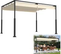 UISEBRT Pergola 3x4m avec toit coulissant - Pavillon de jardin étanche en acier & polyester, toit de terrasse indépendant, résistant à l'hiver & aux UV, beige