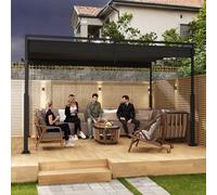 UISEBRT Pergola métallique 3x4 m étanche stable Résistante à l'hiver, pavillon avec toit à lamelles, abris de jardin autoportant avec toit coulissant, protection solaire pour jardins et terrasses