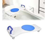 UISEBRT Planche de bain avec plaque tournante, siège de baignoire pour personnes âgées, siège de baignoire avec poignée et porte-savon, longueur 70 cm, blanc et bleu