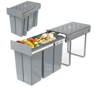 UISEBRT Poubelle de cuisine Meuble de cuisine encastrable Poubelle extensible Système de tri des déchets avec glissière Plastique Gris【1x20L+1x10L】