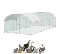 UISEBRT Poulailler 3 x 6 m - En tubes galvanisés - Avec porte verrouillable et toit en dôme - Pour poules, lapins, volailles, petits animaux