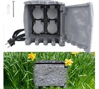 UISEBRT Prise de jardin aspect pierre avec 4 prises de courant à contact de protection 250V Prise extérieure Prise de courant en pierre Prises multiples Prise extérieure avec 3m de câble Prise de jard