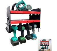 UISEBRT Rangement d'outils Rangement de la batterie de la perceuse-visseuse à percussion Support mural pour 4 outils électriques Étagère murale 3 couches Métal Rangement d'outils Support de tournevis
