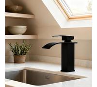 UISEBRT Robinet cascade de salle de bain, noir, mitigeur monocommande avec bec hauteur 100 mm, avec eau chaude et froide pour salle de bain, évier de cuisine, type E
