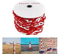 UISEBRT Rouge Blanc 25m Chaîne de délimitation en plastique Chaîne de délimitation en métal Chaîne de signalisation en acier rond de 6mm d'épaisseur Chaîne de sécurité de chantier Chaîne en plastique