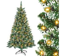 UISEBRT Sapin de Noël Artificiel avec Lumineux LED, Effet Neige, Sapin de Noël LED avec Support en Métal 250 Lumières, Sapin Artificiel en PVC pour Décoration Noël (180cm)