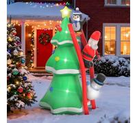 UISEBRT Sapin de Noël gonflable XXL de 240 cm avec Père Noël, bonhomme de neige, échelle d'escalade, décoration de Noël gonflable avec LED colorées rotatives intégrées et souffleur pour l'intérieur et