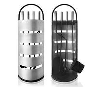 UISEBRT Serviteur de cheminée en acier inoxydable - Set de 5 couverts de cheminée modernes : support en acier inoxydable avec brise-vue, balai, pince, tisonnier et pelle à cendres
