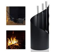 UISEBRT Serviteur de cheminée Moderne - Ensemble de 4 pièces de cheminée en acier Inoxydable avec tisonnier et pelle à cendres, balai et support, Noir