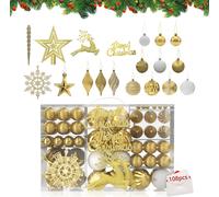 UISEBRT Set de 108 boules de Noël pour l'arbre de Noël, Boules de sapin de Noël scintillantes, Ornements pour décorations de fête - Or