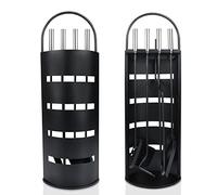 UISEBRT Set de 5 couverts de cheminée en acier inoxydable moderne - Noir - Avec support en acier inoxydable avec pare-brise, balai, pince, tisonnier, pelle à cendres (noir)