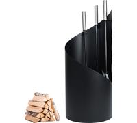 UISEBRT set de cheminée 4 pièces noir garniture de cheminée poignées en acier inoxydable set de nettoyage de cheminée avec tisonnier, pelle à cendres, balai de cheminée & support