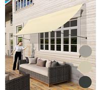 UISEBRT Store de fenêtre rétractable 150 x 145 cm, store de balcon avec cordon et barre de support en aluminium, protection UV, résistant aux intempéries, pour fenêtre, terrasse, balcon, beige