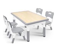 UISEBRT Table avec 4 Chaises pour Enfants Réglable en Hauteur Meubles en Plastique pour Garçons et Filles de 2 à 10 Ans, Gris