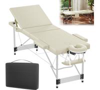 UISEBRT Table de massage professionnelle pliante en beige - table en aluminium à 3 zones, réglable en hauteur & portable avec accessoires pour le bien-être, la cosmétique & la thérapie
