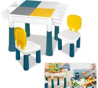UISEBRT Table d'enfant avec chaises Groupe de sièges d'enfant avec 163 pièces de blocs de construction Table polyvalente pour le petit enfant Table de jeu Meubles pour enfants