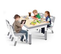 UISEBRT Table pour enfant avec 4 chaises - Réglable en hauteur - Pour enfants à partir de 2 ans - Set de table en plastique - Pour la maternelle et la chambre d'enfant - Gris