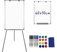 UISEBRT Tableau blanc Flipchart avec support, marqueur magnétique pour tableau blanc et effaçable, tableau blanc magnétique de présentation, réglage en hauteur du support, porte-papier, 60 x 90 cm, su