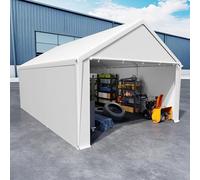 UISEBRT Tente de rangement, 4 x 6 m, abri de tente, abri étanche, avec bâche en polyéthylène robuste et cadre en acier, idéale comme garage de rangement pour outils, outils de jardin, palettes (blanc)