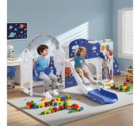 UISEBRT Toboggan pour enfant avec balançoire, échelle d'escalade, tunnel, espace de rangement, panier de basket et télescope de jeu, grand ensemble de toboggans en plastique haute densité et