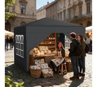 UISEBRT Tonnelle pop-up 2,5 x 2,5 cm, étanche, stable, résistante à l'hiver, anti-UV, pliable, avec 4 panneaux latéraux, verrouillage centralisé à un bouton, 3 hauteurs réglables 240 à 260 cm, pliable