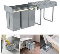 UISEBRT Trieuse de déchets encastrable Système de tri des déchets avec 2 collecteurs amovibles, 1x20L + 1x10L - rails télescopiques pour la cuisine, gris, 48x26x42 cm