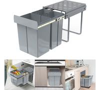 UISEBRT Trieuse de déchets encastrable Système de tri des déchets avec 3 collecteurs amovibles, 1x20L + 2x10L - rails télescopiques pour la cuisine, gris, 48x34x42 cm