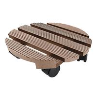 UISEBRT WPC Chariot à plantes, diamètre : 30 cm, charge maximale : 100 kg, planche à roulettes, soucoupe avec roulettes, verrouillable, pour l'extérieur et l'intérieur (marron, rond)