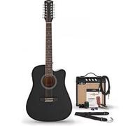 uitare Électro-Acoustique Dreadnought 12 cordes, Noir avec pack Ampli Acoustique 15 W et Accessoires