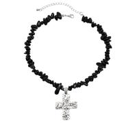 [Uitndvyte] Collier avec pendentif en forme de croix gothique irrégulière, chaîne en pierre irrégulière, collier court unique, bijoux cadeau pour femme fête