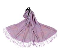 Uitndvyte Écharpe en coton à 3 franges avec broderie ethnique - Châle d'hiver léger pour les vacances en plein air et une utilisation décontractée - Écharpe de voyage, violet clair, taille unique