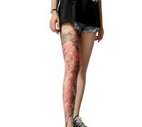 Uitndvyte Legging tendance avec imprimé floral - Taille élastique - Collants en nylon transparent extensibles pour femme - Taille haute - Faux collants tatoués, Maid Ahli, S-XXL