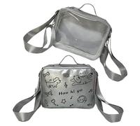 Uitndvyte Sac à dos d'école pour étudiant, joli chat, sac à dos transparent, style preppy stylés, sac à bandoulière pour femme, Argent Noir Embroïde