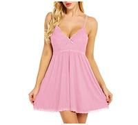 UIVHLW Nuisette Boudoir Chemise De Couleur Unie Voir À Travers La Dentelle Chemise De Nuit Grande Taille Vêtements De Nuit pour Femmes