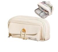 UIVXXUD Kawaii Trousse à stylos en toile avec grande capacité et organisation multicouche (beige)