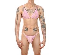 UIWFJEH Jockstrap d’entraînement Ensemble De Culotte De Soutien-Gorge Sissy en Dentelle Réglable pour Hommes,Rose,M