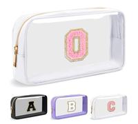 UIXIZQ Preppy Trousse de maquillage transparente avec lettre initiale personnalisée, petite trousse cosmétique en nylon et PVC avec lettre chenille, trousse de toilette de voyage, trousse à crayons