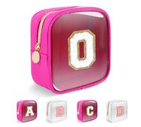 UIXIZQ Trousse de maquillage transparente avec lettre initiale personnalisée, jolie trousse de maquillage en nylon chenille avec fermeture éclair pour adolescentes, approuvée par la TSA, trousse de