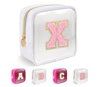 UIXIZQ Trousse de maquillage transparente avec lettre initiale personnalisée, jolie trousse de maquillage en nylon chenille avec fermeture éclair pour adolescentes, approuvée par la TSA, trousse de