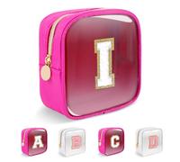 UIXIZQ Trousse de maquillage transparente avec lettre initiale personnalisée, jolie trousse de maquillage en nylon chenille avec fermeture éclair pour adolescentes, approuvée par la TSA, trousse de
