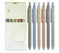 UIXJODO Lot de 6 stylos japonais premium à encre gel noire, avec pointe fine et lisse de 0,5 mm, grip en silicone, clip en métal et bille rétractable, tons clairs (Morandi)/doré