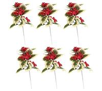 UIYIHIF Lot de 6 Tiges de Baies Rouges Artificielles de 30 Cm, Fausses Fleurs de Baies de Noël avec Feuilles de Houx, Bouquet de Noël pour Décorations d'arbre de Noël, Décoration de