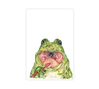 UIYTYBGAG Toile de peinture aquarelle grenouille qui se brosse les dents dans le bain, décoration de chambre à coucher, cadeau 20 x 30 cm