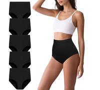 Uizuooy Culottes Femme Coton Taille Haute Élastique Doux Respirant Culotte Ventre Plat Extensibles Culotte Haute Femme Culotte Menstruelle Lot de 5 BL-M
