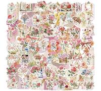 UJBVCX 100 Pcs Autocollants Scrapbooking, Set d'Autocollants de Fleurs, Stickers Vintage, Autocollant Adhésif pour DIY Bullet Journal Album Artisanat Décoration
