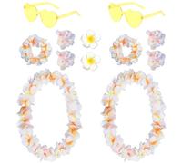 UJBVCX 12 Pièces Hawaien Lei, Collier de Fleur, Collier Fleurs Hawaien Bracelets Lunettes de Soleil Bandeau Barrettes pour Fête Luau Hula Carnaval Plage Enfants Adultes