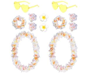 UJBVCX 12 Pièces Hawaien Lei, Collier de Fleur, Collier Fleurs Hawaien Bracelets Lunettes de Soleil Bandeau Barrettes pour Fête Luau Hula Carnaval Plage Enfants Adultes