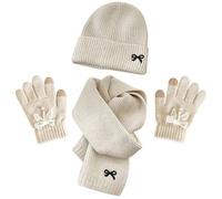 UJBVCX 3 en 1 Ensemble Bonnet Écharpe Gants pour Enfant Hiver, Chaud Doux Tricoté Chapeau Mignon Echarpe Gant Set, pour Fille et Garçon 3-6Ans, Beige