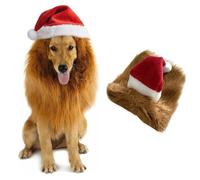 UJBVCX Christmas Hat Lion Mane for Dogs, Costume Dog Wig with Ears Adjustable Dog Costume, for Christmas Cosplay Parties